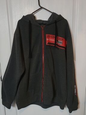 Men's Dark Gray Zip-Up Hoodie with Red Accent -